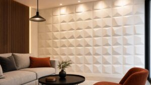 Textured foam decorative wall panels in a modern interior